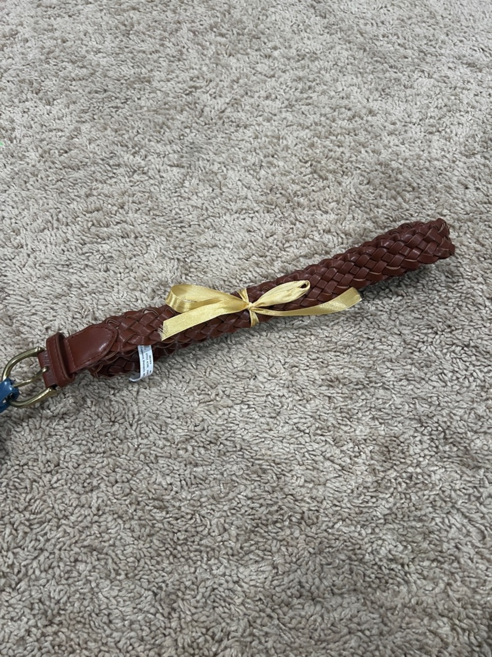Braided Brown Leather Belt with Gold Bow Accent